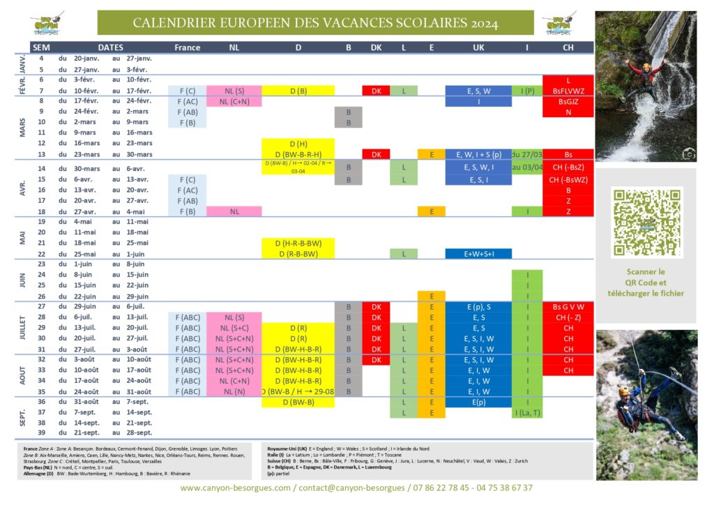 calendrier européen des vacances scolaires 2024